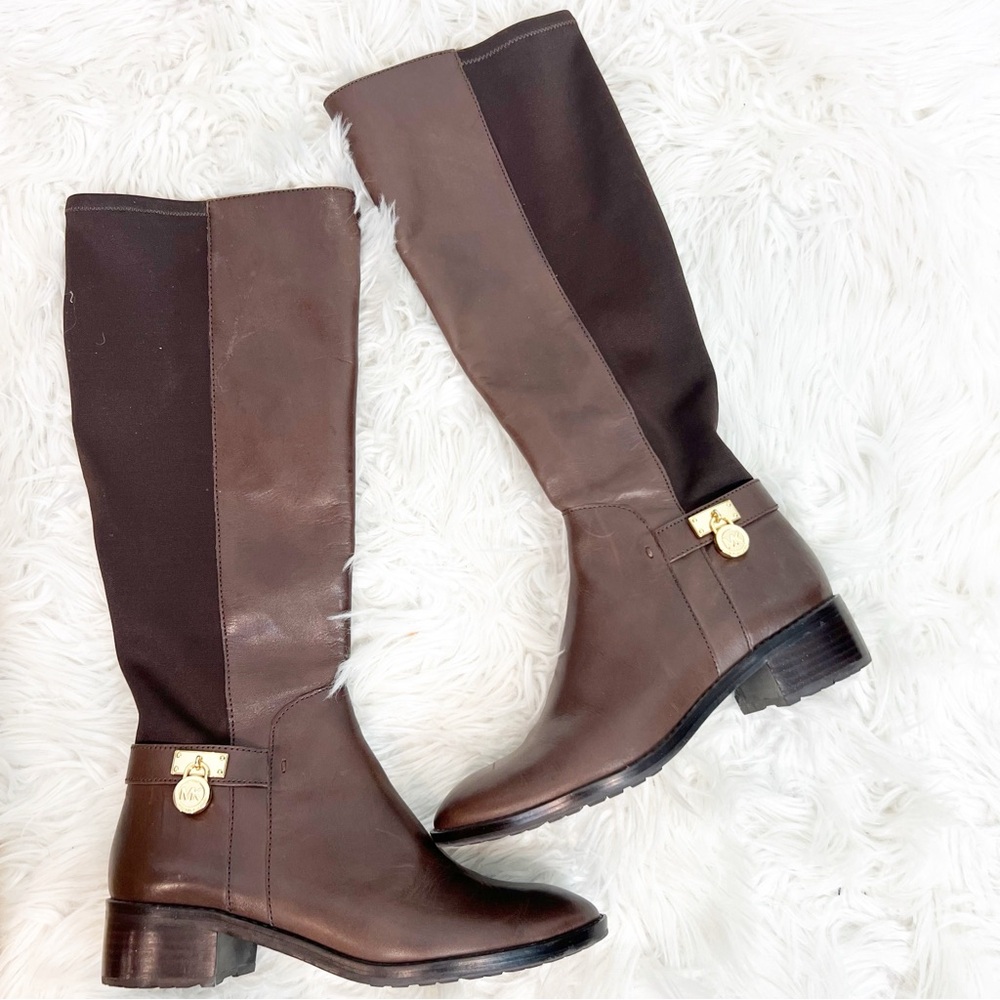 MICHAEL MICHAEL KORS CHOCOLATE BROWN LEATHER TALL SHAFT RIDING BOOTS WOMENS 6.5